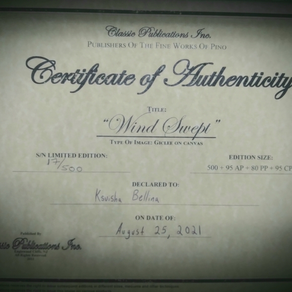 Pino Daeni "Wind Swept" Limited Edition Hand Embellished signed by Pino Giclee - Picture 5 of 5